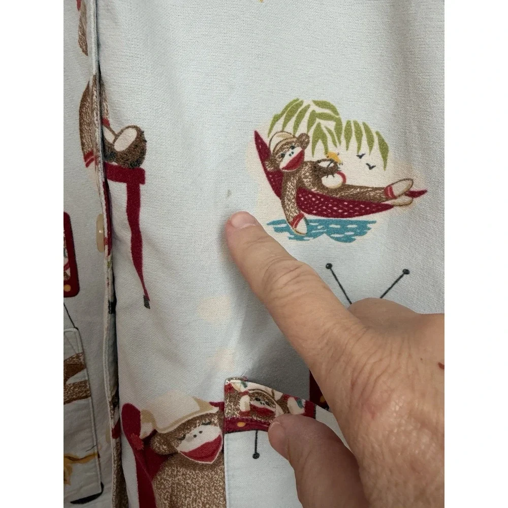 Nick & Nora Sock Monkey Pajama Top Sleepwear Womens‎ S Blue Whimsical Loungewear